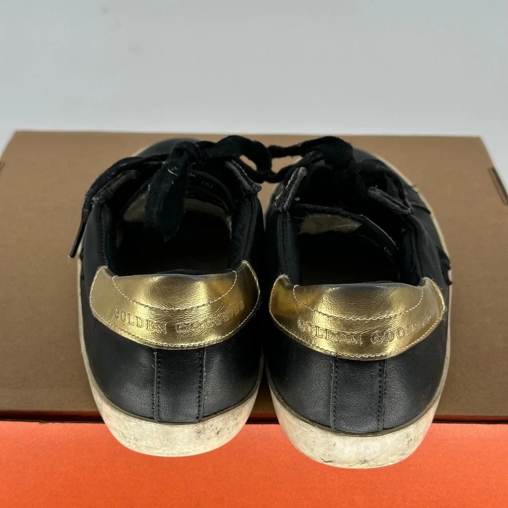 Golden Goose Superstar Black Leather Sneakers Low Trainers‎ Gold Heel Italy 39